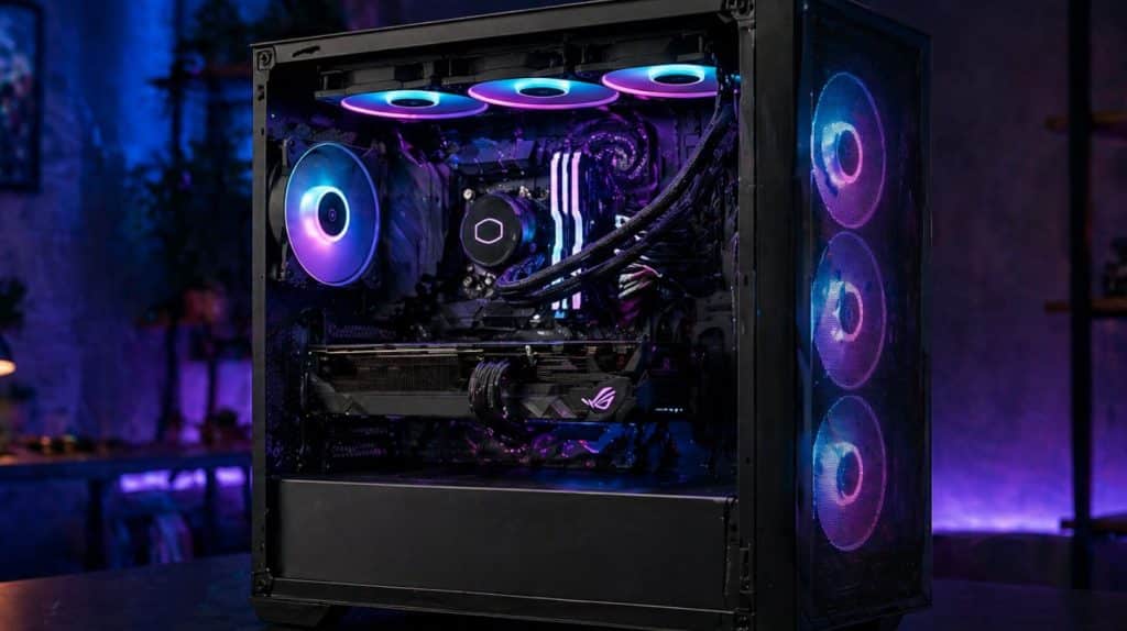 billede af en gaming pc med alle komponenter