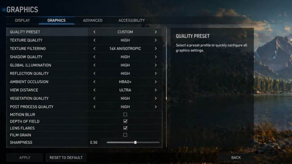 eksempel på graphic settings i et spil