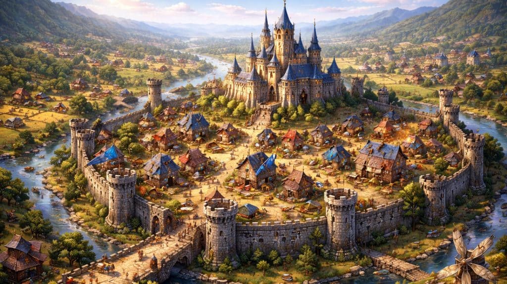 en middelalder by fra et rts spil