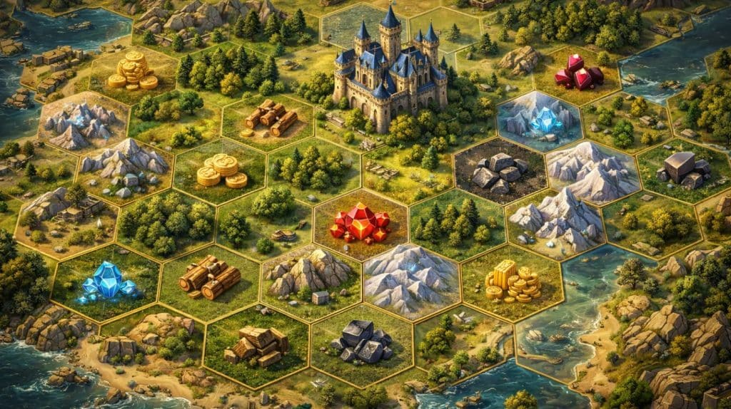 et landskab i et TBS online spil med ressourcer