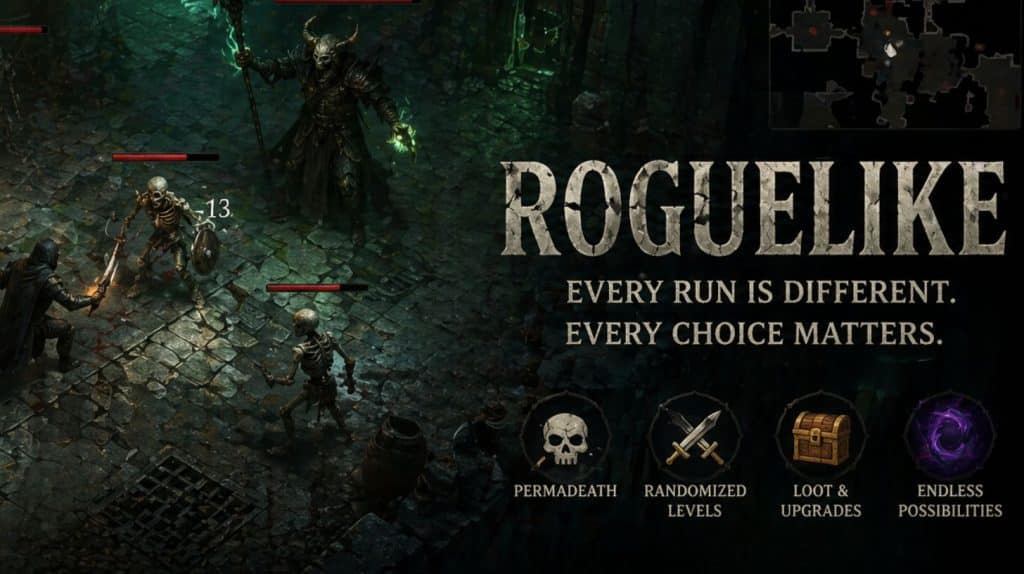 forklaring på roguelike genre gennem billede