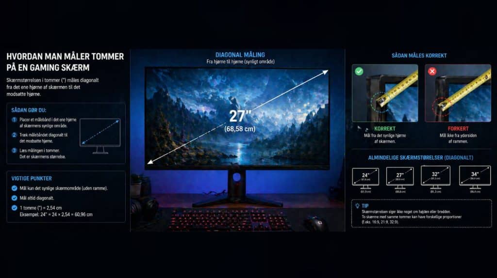 guide til hvordan man måler tommer på en gaming skærm