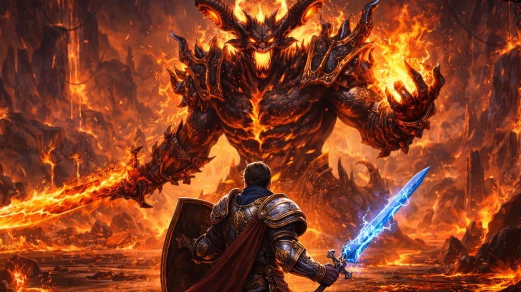 karakter der skal til at slås med en dæmon i et arpg