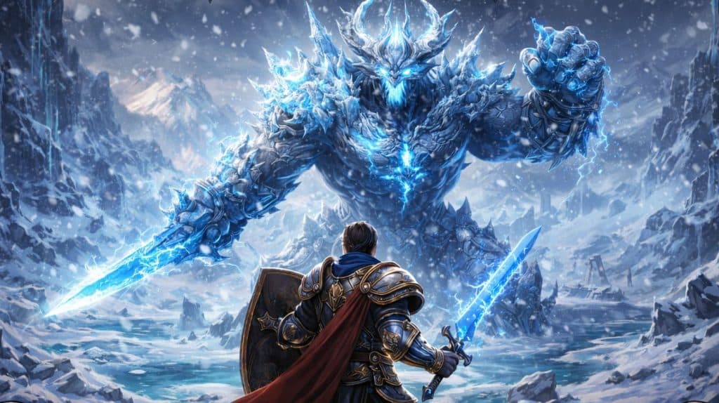 karakter der skal til at slås med et is monster i et mmorpg