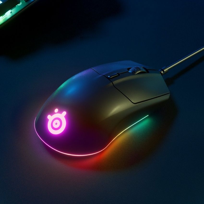Sort SteelSeries mus med lilla LED lys